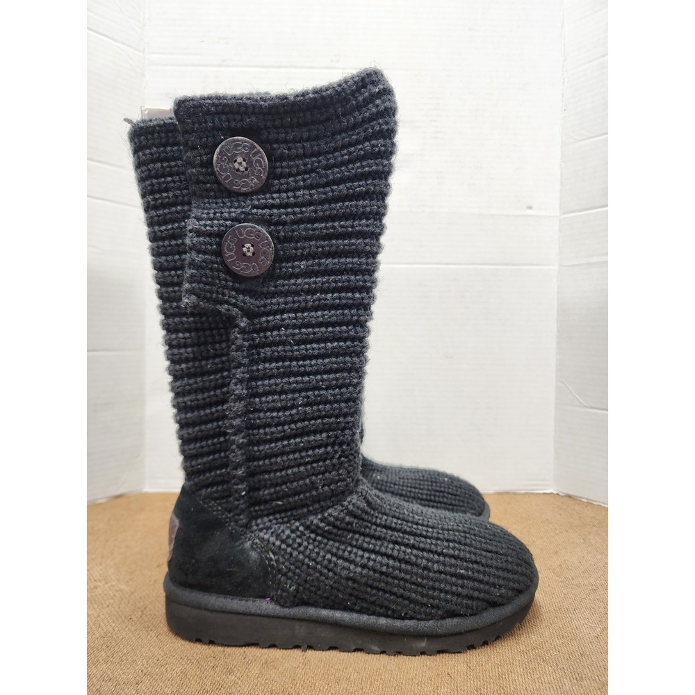 Ugg Australia Boots 5649 Cardy Knit Tall Sweater 2 Button Black Youth Size 3